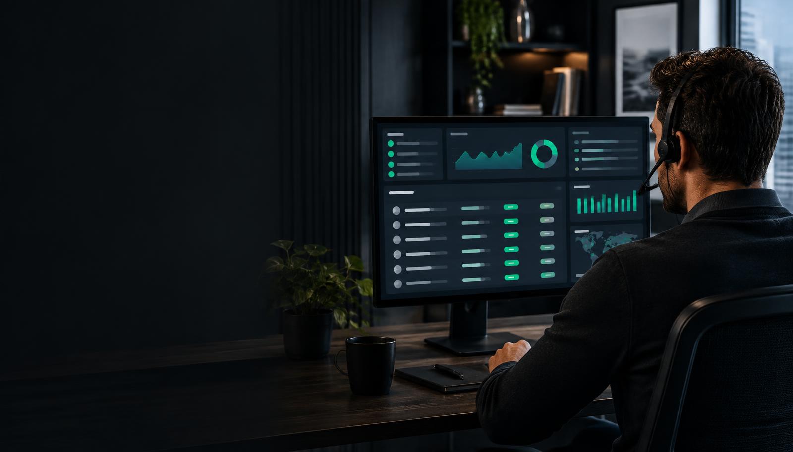 Sales professional using a live intelligence dashboard during a call